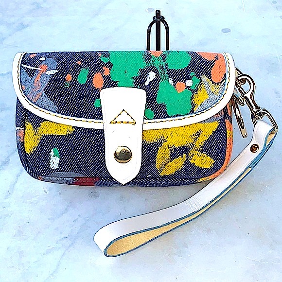 DOONEY & BOURKE WRISTLET BLUE JEAN GREEN ORANGE RED YELLOW PAINT LEATHER Y2K - Picture 3 of 9